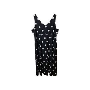 Cato Womens 26/28W Pullover Dress Black White Polka Dot Tie Back Fit & Flare